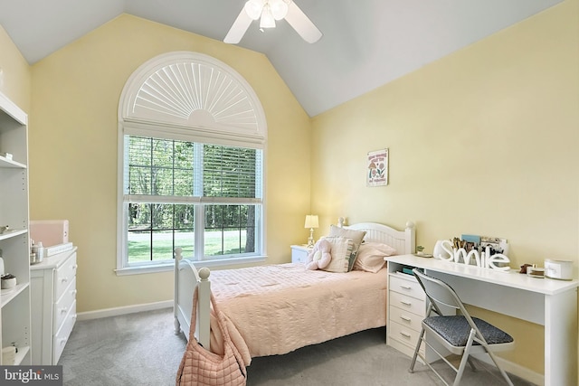 10 Greystone Dr, Lewes, DE 19958 - bedroom featuring light colored carpet, lofted ceiling, ceiling fan, and baseboards