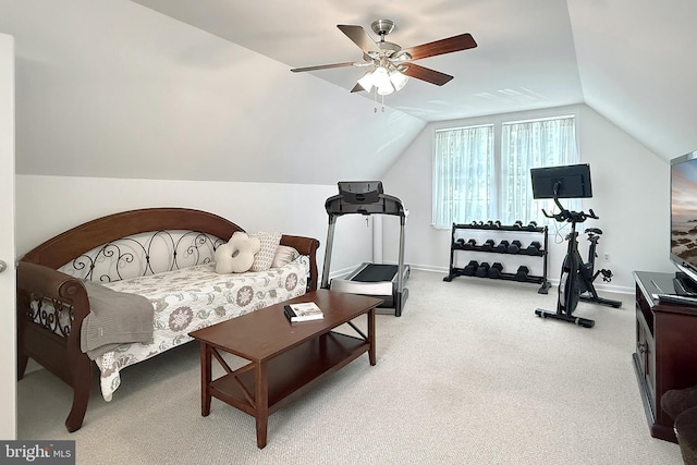 10 Greystone Dr, Lewes, DE 19958 - bedroom with lofted ceiling, baseboards, carpet flooring, and a ceiling fan