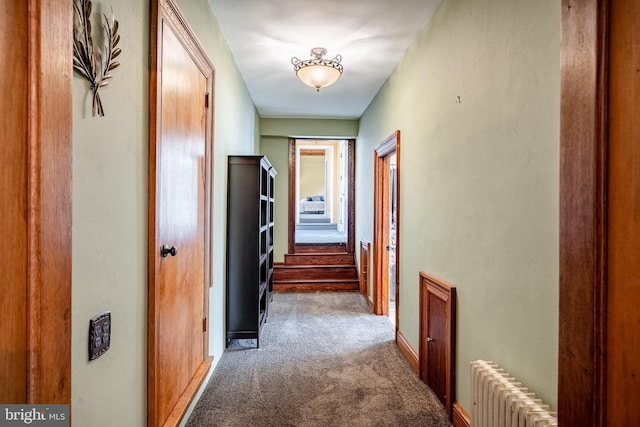 1148 Bodine Rd, Chester Springs, PA 19425 - hallway featuring radiator heating unit, carpet floors, and baseboards