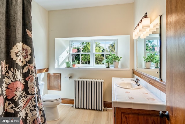 1148 Bodine Rd, Chester Springs, PA 19425 - full bath featuring radiator, toilet, vanity, and wood finished floors