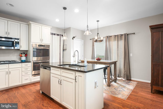 1 Crovo Ln, Fredericksburg, VA 22405 - kitchen with a sink, appliances with stainless steel finishes, dark wood-type flooring, a kitchen island with sink, and recessed lighting