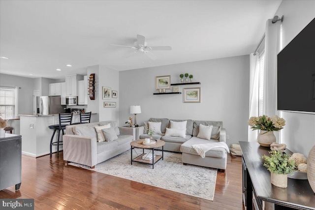 1027 Regency Pl, Sewell, NJ 08080 - living area with ceiling fan, hardwood / wood-style floors, and recessed lighting