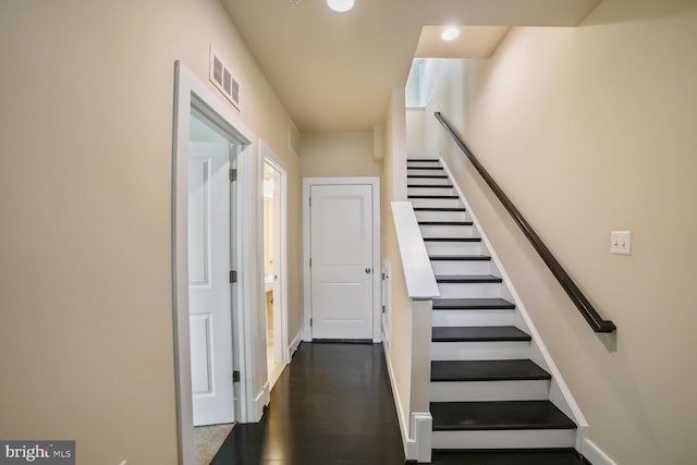 2519 Auden Dr, Silver Spring, MD 20906 - stairway with wood finished floors and recessed lighting
