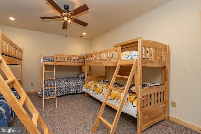 bedroom featuring carpet flooring, baseboards, and recessed lighting