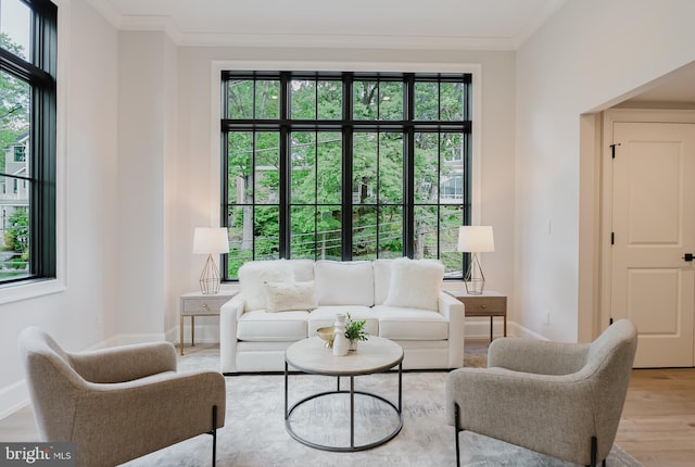 5024 Dana Pl NW, Washington, DC 20016 - living area with healthy amount of natural light, light wood finished floors, baseboards, and crown molding