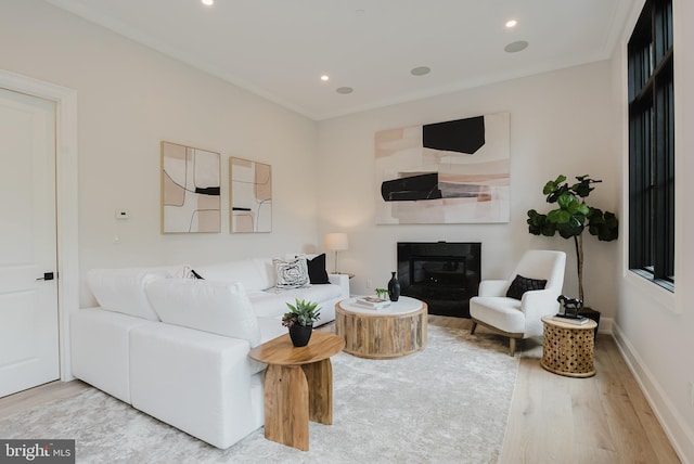 5024 Dana Pl NW, Washington, DC 20016 - living area with wood finished floors, a glass covered fireplace, recessed lighting, and baseboards