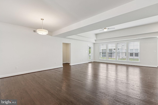 32157 Shorebreak Xing, Millville, DE 19967 - unfurnished living room featuring dark wood finished floors, ceiling fan, and baseboards