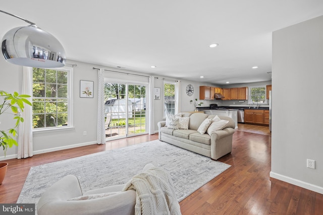 600 Trenton Rd, Langhorne, PA 19047 - living room with plenty of natural light, recessed lighting, baseboards, and dark wood-style flooring