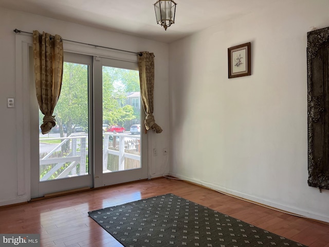 doorway with wood finished floors