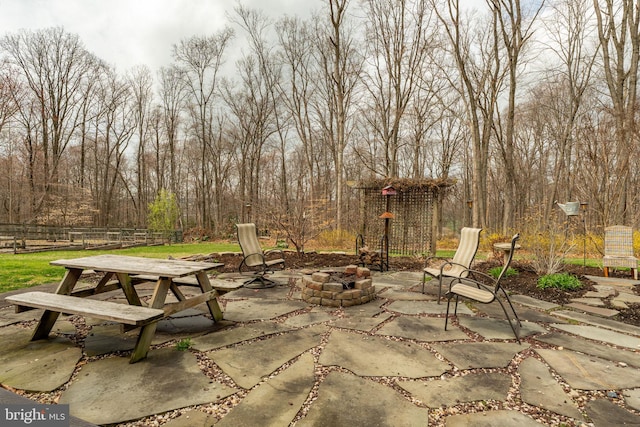 1220 Morgantown Rd, Morgantown, PA 19543 - view of patio with a fire pit, fence, and outdoor dining space
