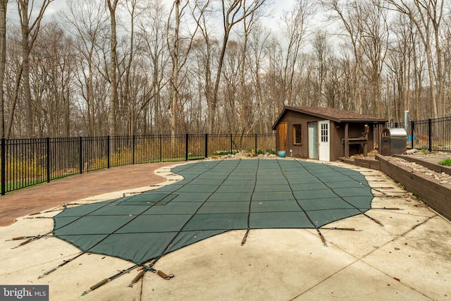 1220 Morgantown Rd, Morgantown, PA 19543 - view of pool with fence, a patio area, and an outbuilding