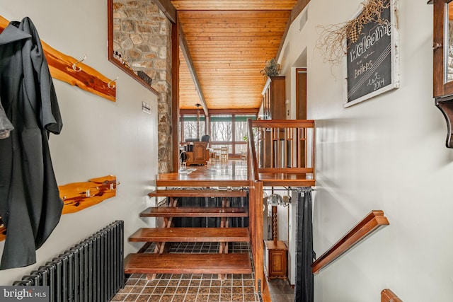1220 Morgantown Rd, Morgantown, PA 19543 - stairs featuring radiator and wood ceiling