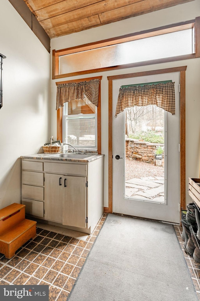 1220 Morgantown Rd, Morgantown, PA 19543 - doorway to outside featuring a sink and wood ceiling