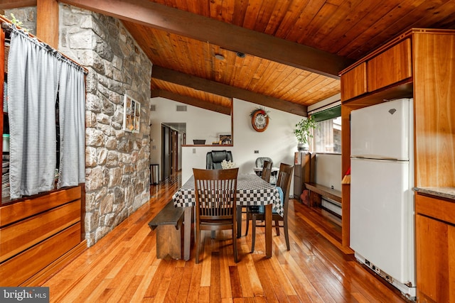 1220 Morgantown Rd, Morgantown, PA 19543 - dining area with light wood-type flooring, wood ceiling, and baseboard heating