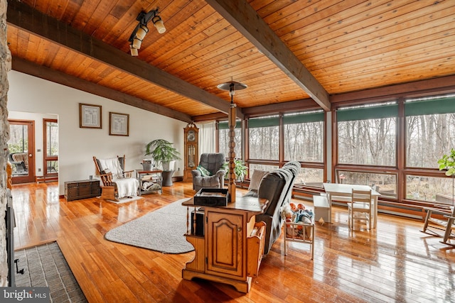 1220 Morgantown Rd, Morgantown, PA 19543 - living room featuring healthy amount of natural light, wood-type flooring, and wood ceiling