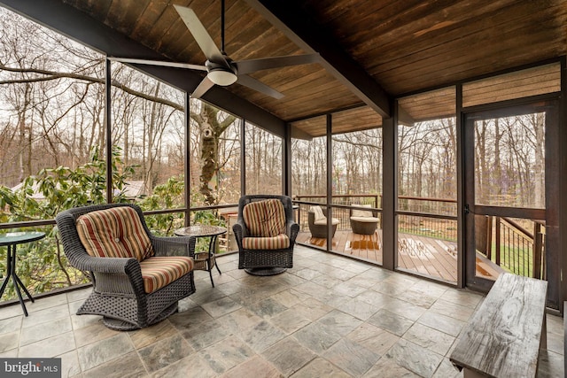 1220 Morgantown Rd, Morgantown, PA 19543 - sunroom with a ceiling fan and beamed ceiling