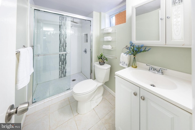 3321 Clay St, Silver Spring, MD 20902 - bathroom featuring a stall shower, toilet, vanity, and tile patterned floors