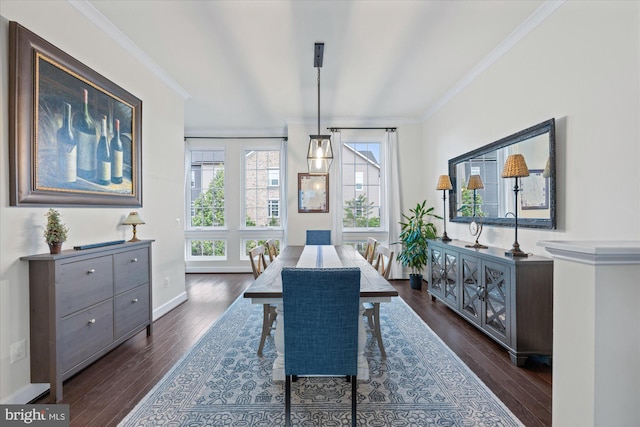 20383 Codman Dr, Ashburn, VA 20147 - dining area featuring ornamental molding, dark wood-style floors, and baseboards