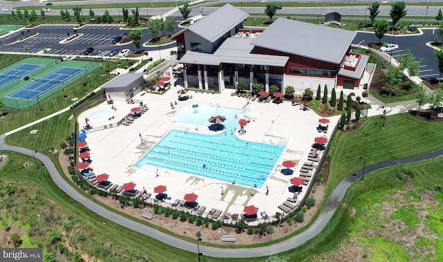 20383 Codman Dr, Ashburn, VA 20147 - drone / aerial view of a pool area