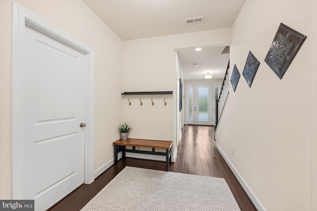 20383 Codman Dr, Ashburn, VA 20147 - hall with dark wood-style flooring, baseboards, and recessed lighting