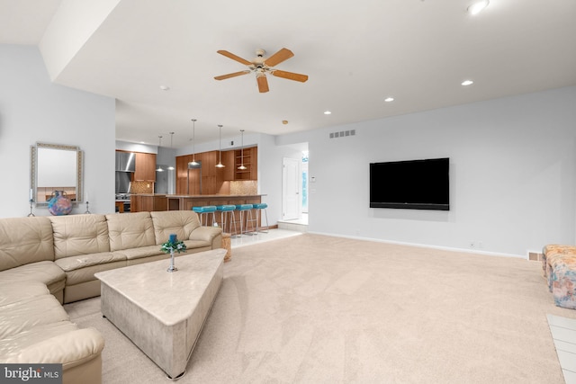 11 Candace Ct, Richboro, PA 18954 - living area with a ceiling fan, light colored carpet, recessed lighting, and baseboards