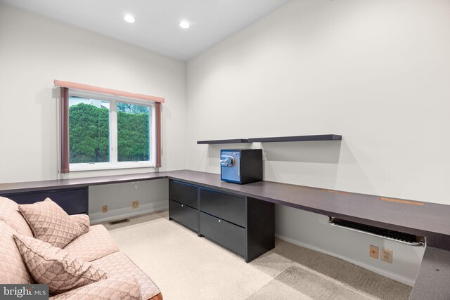 11 Candace Ct, Richboro, PA 18954 - unfurnished office with light colored carpet, recessed lighting, baseboards, and built in desk