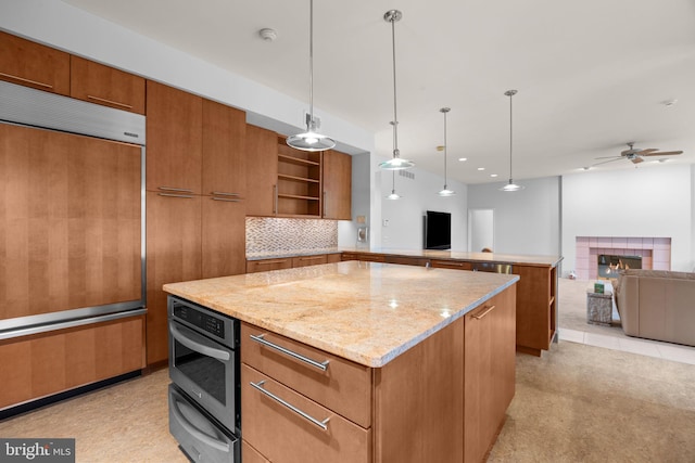 11 Candace Ct, Richboro, PA 18954 - kitchen featuring paneled built in fridge, open floor plan, a warming drawer, a center island, and a peninsula