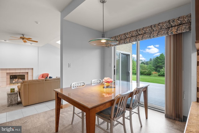11 Candace Ct, Richboro, PA 18954 - dining room featuring ceiling fan and a fireplace