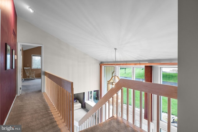 11 Candace Ct, Richboro, PA 18954 - corridor with an upstairs landing, carpet, vaulted ceiling, and baseboards