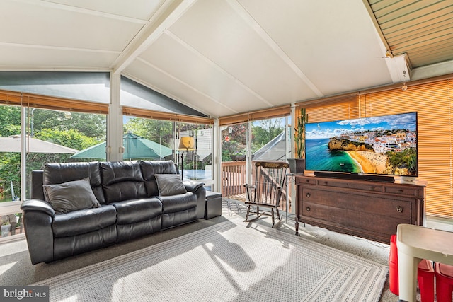 sunroom / solarium with outdoor lounge area, lofted ceiling, and plenty of natural light