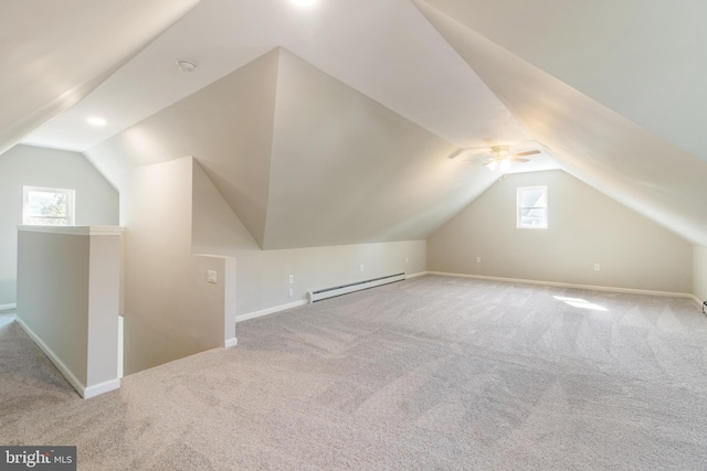 407 Lingle St, Osceola Mills, PA 16666 - additional living space featuring a baseboard heating unit, carpet floors, lofted ceiling, and ceiling fan