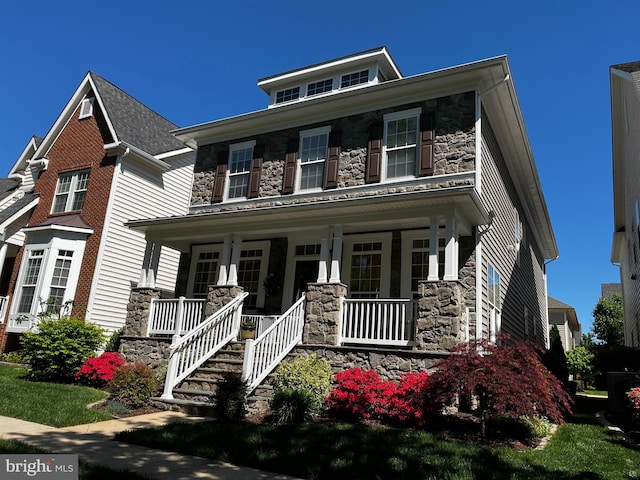 5923 Embry Spring Ln, Alexandria, VA 22315 - view of front of house featuring stone siding and covered porch