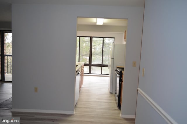 18050 Chalet Dr Unit 14-303, Germantown, MD 20874 - hallway featuring light wood-style floors and baseboards