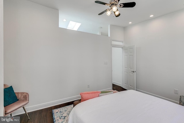 1926 Webster St, Philadelphia, PA 19146 - bedroom with a skylight, dark wood-type flooring, baseboards, recessed lighting, and a ceiling fan