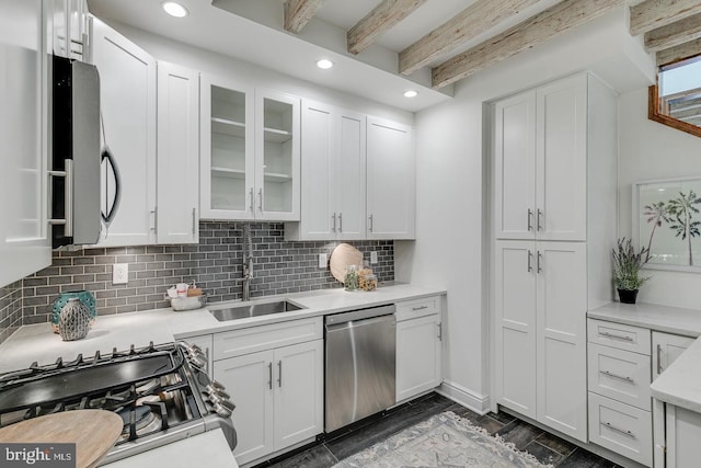 1926 Webster St, Philadelphia, PA 19146 - kitchen with stainless steel appliances, a sink, recessed lighting, white cabinetry, and light countertops