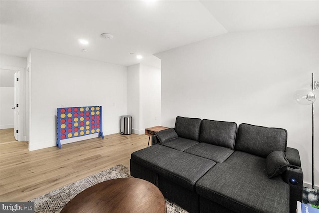 living room with light wood-style flooring and baseboards