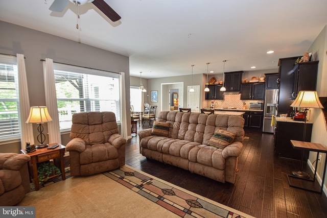 130 Steamboat Ct, North East, MD 21901 - living room with a ceiling fan, plenty of natural light, dark wood-style flooring, and recessed lighting