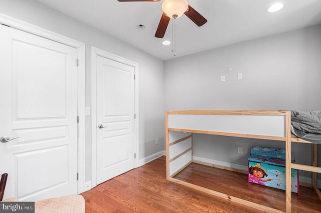 1248 N Hollywood St, Philadelphia, PA 19121 - unfurnished bedroom featuring wood finished floors, recessed lighting, baseboards, and a ceiling fan