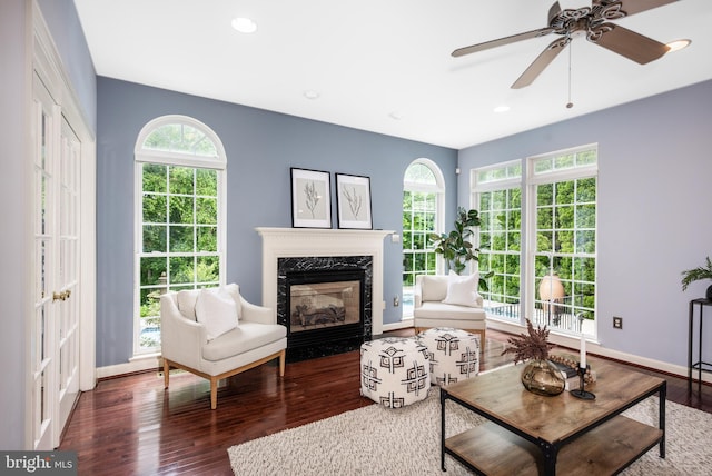 615 Pearl Point Ct, Millersville, MD 21108 - living room featuring a fireplace, wood finished floors, healthy amount of natural light, baseboards, and recessed lighting