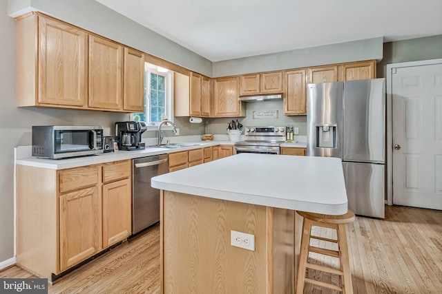 2452 Tuckahoe Ct, Waldorf, MD 20601 - kitchen featuring appliances with stainless steel finishes, a sink, light brown cabinets, and light wood-type flooring