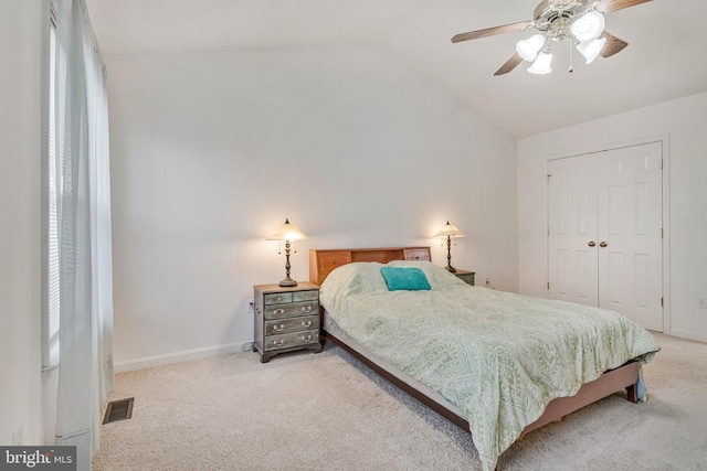 2452 Tuckahoe Ct, Waldorf, MD 20601 - bedroom with lofted ceiling, light colored carpet, baseboards, ceiling fan, and a closet