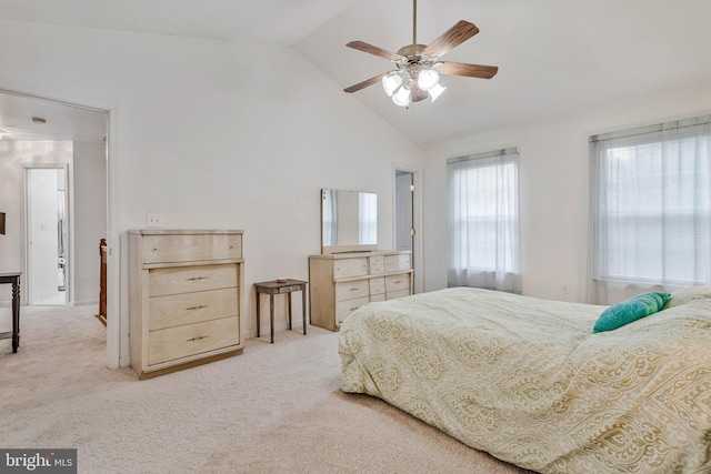2452 Tuckahoe Ct, Waldorf, MD 20601 - bedroom featuring light carpet, high vaulted ceiling, and a ceiling fan