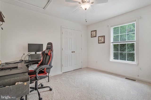 2452 Tuckahoe Ct, Waldorf, MD 20601 - office with carpet floors, baseboards, and a ceiling fan