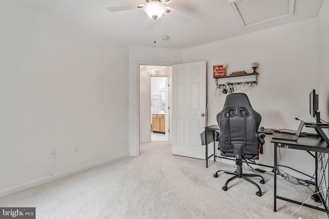 2452 Tuckahoe Ct, Waldorf, MD 20601 - office area with carpet floors, a ceiling fan, baseboards, and attic access