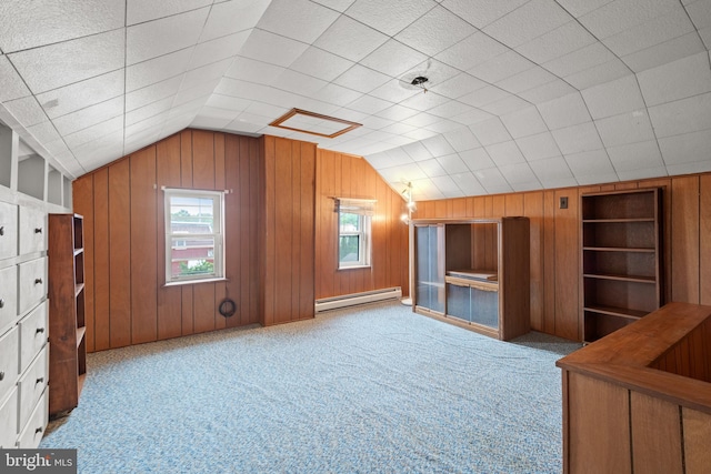 848 Houston St, Columbia, PA 17512 - bonus room featuring vaulted ceiling, baseboard heating, healthy amount of natural light, wooden walls, and carpet floors
