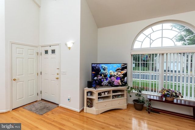31142 Mills Chase Dr Unit 9, Lewes, DE 19958 - entryway featuring wood finished floors, baseboards, and high vaulted ceiling