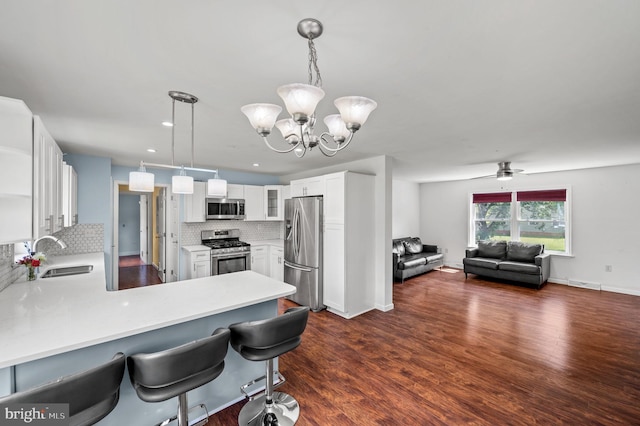 225 S Hanover St, Pottstown, PA 19465 - kitchen featuring appliances with stainless steel finishes, a sink, open floor plan, a peninsula, and tasteful backsplash