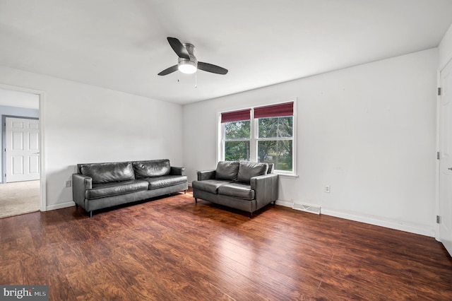 225 S Hanover St, Pottstown, PA 19465 - living area featuring ceiling fan, wood finished floors, and baseboards