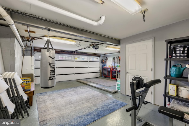 garage with a garage door opener