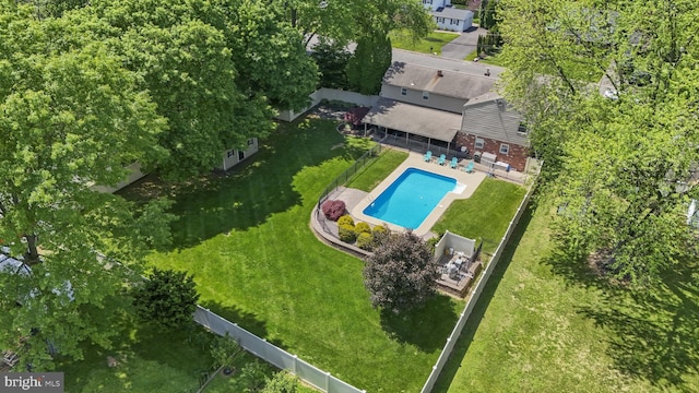 drone / aerial view of a pool